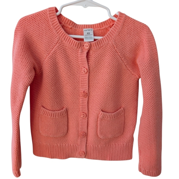 Carter's Girls Pink Cardigan Knitted Sweater with Long Sleeves Cotton  Size 4T - Picture 2 of 6